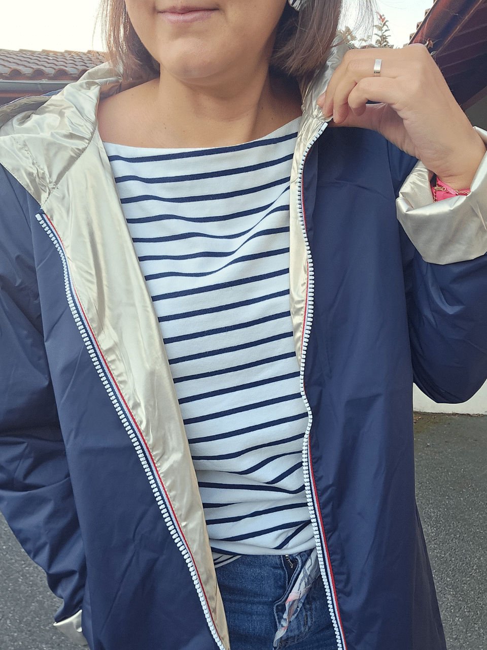 Imperméable réversible femme marine & or