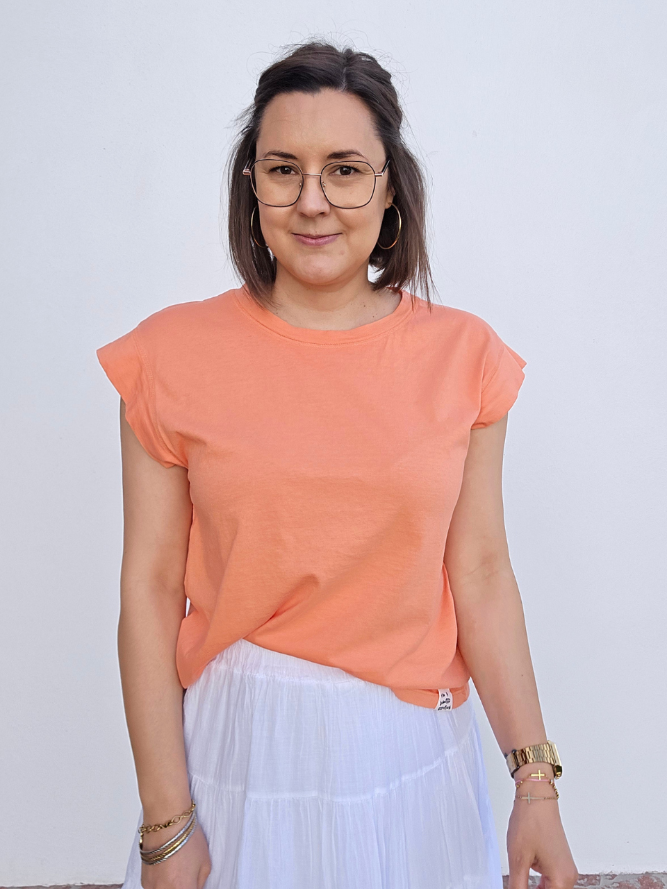 T-shirt coton manches fluides – Jaune & Orange