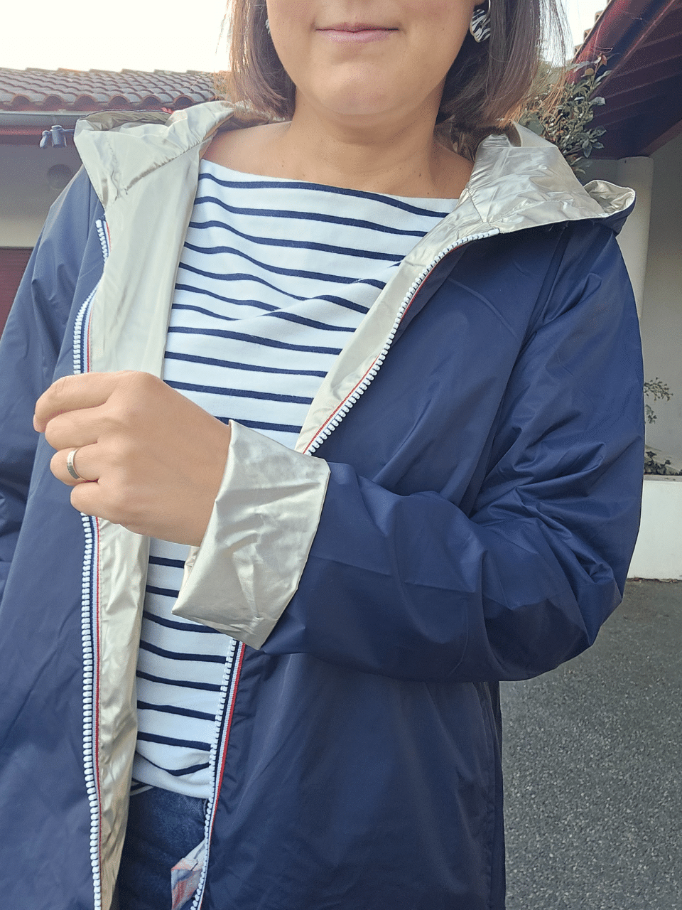 Imperméable réversible femme marine & or