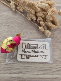 Magnet en bois « Merci Maîtresse » – création artisanale, 4 modèles