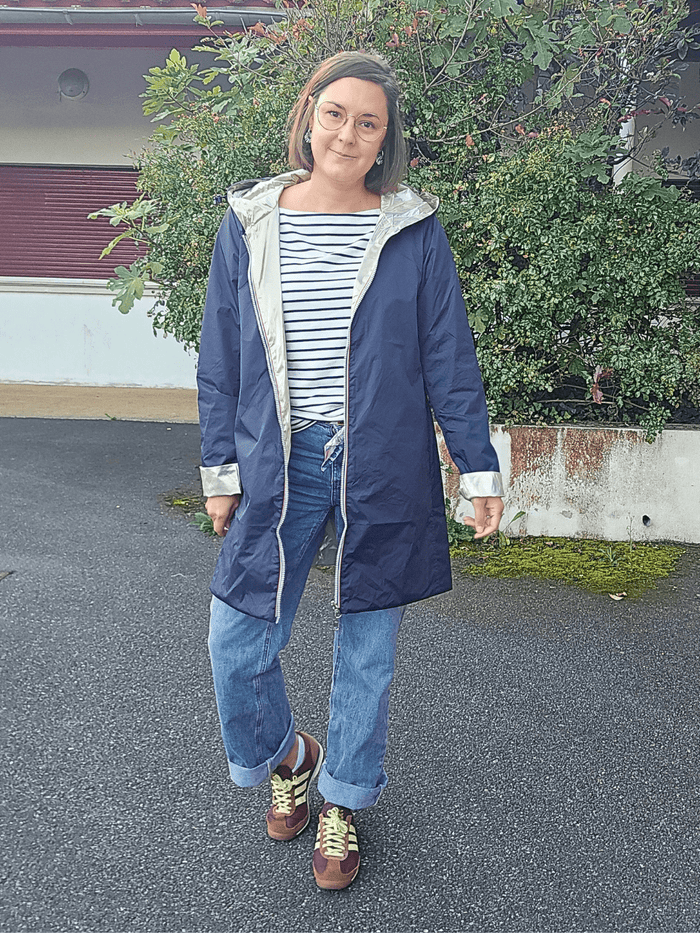 Imperméable réversible femme marine & or