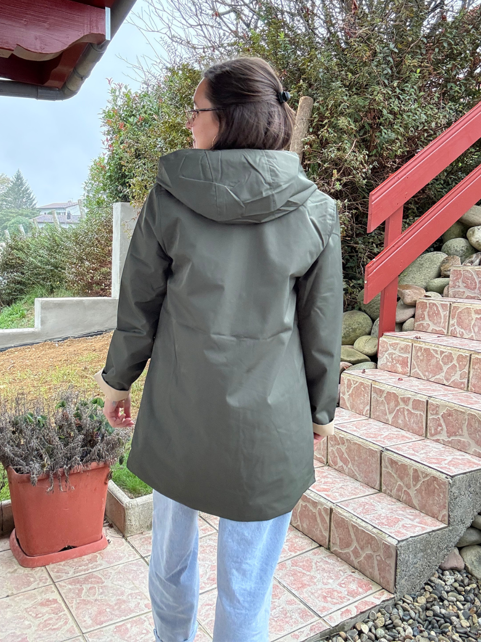 Imperméable réversible femme kaki et beige déperlante à capuche
