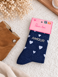 Chaussette à paillettes Amour et cœur marine