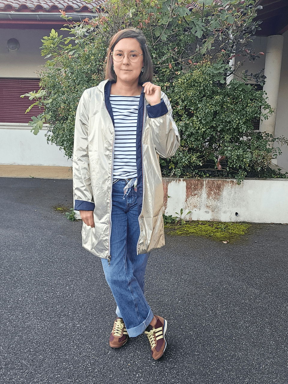Imperméable réversible femme marine & or