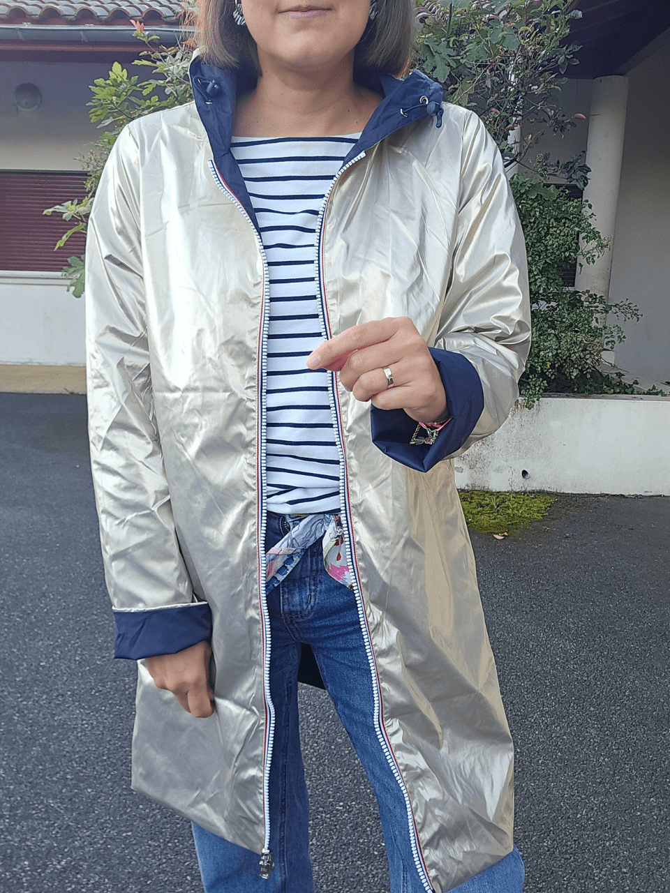 Imperméable réversible femme marine & or