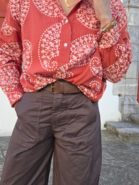 Pantalon barrel femme marron taille haute avec ceinture
