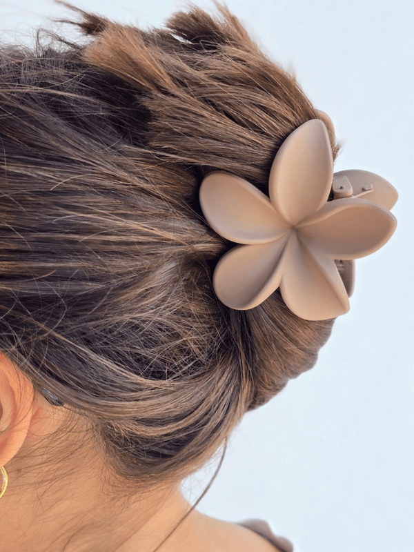 Barrette Fleur Cheveux Finition Mate – 8 cm | Noir, Blanc, Beige, Taupe