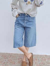 Bermuda jean coupe large denim vintage - Oraije