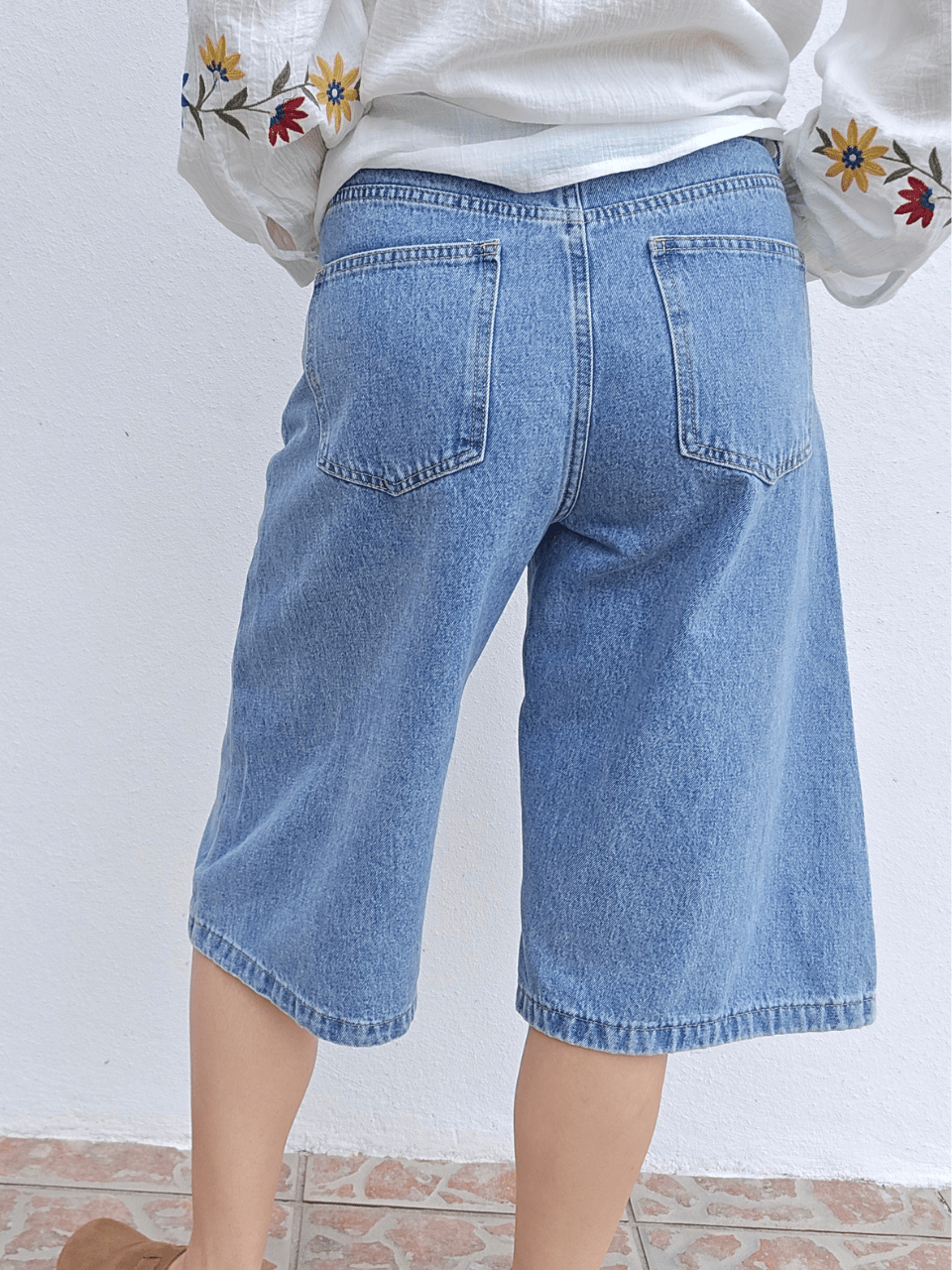 Bermuda jean coupe large denim vintage - Oraije