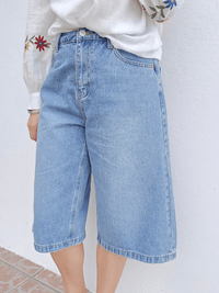 Bermuda jean coupe large denim vintage - Oraije