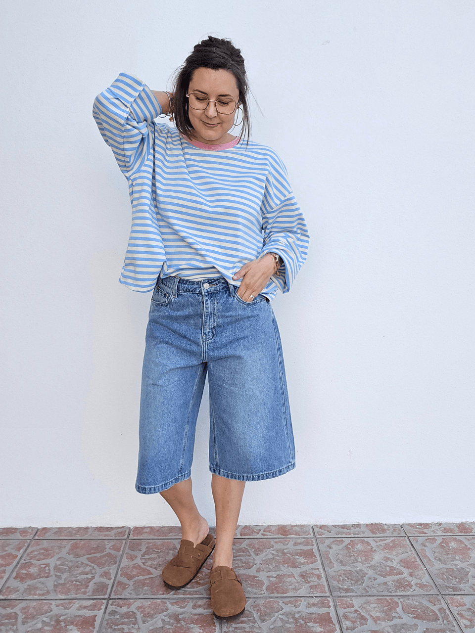 Bermuda jean coupe large denim vintage - Oraije