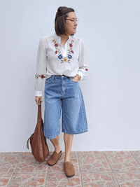 Bermuda jean coupe large denim vintage - Oraije