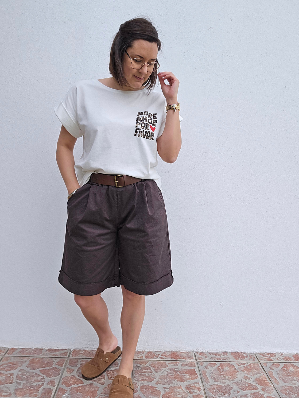 Bermuda en coton avec ceinture – Taille haute