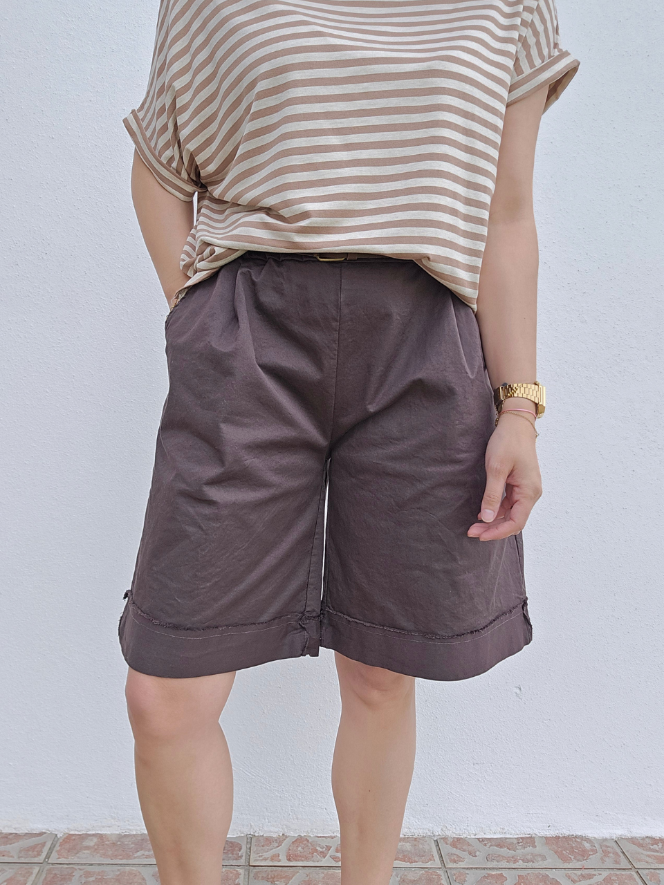 Bermuda en coton avec ceinture – Taille haute