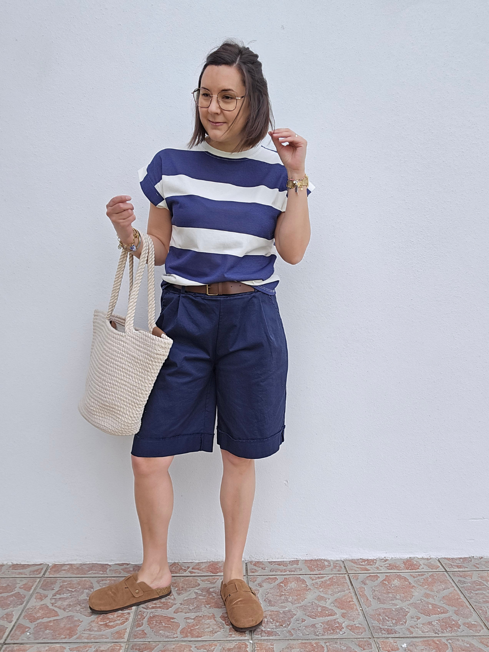 Bermuda en coton avec ceinture – Taille haute