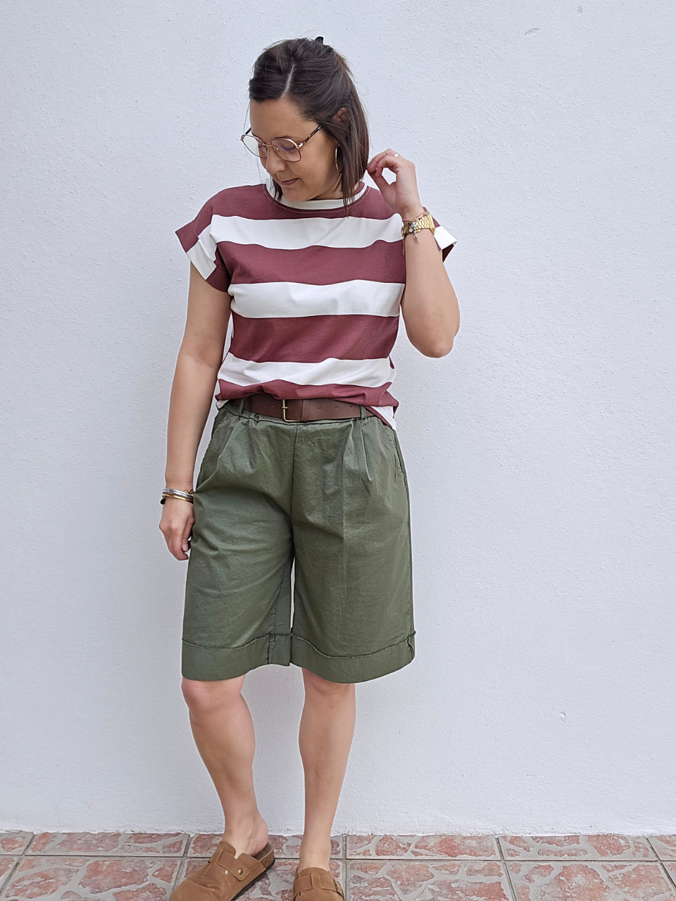 Bermuda en coton avec ceinture – Taille haute