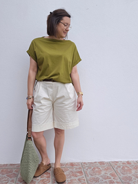Bermuda en coton avec ceinture – Taille haute