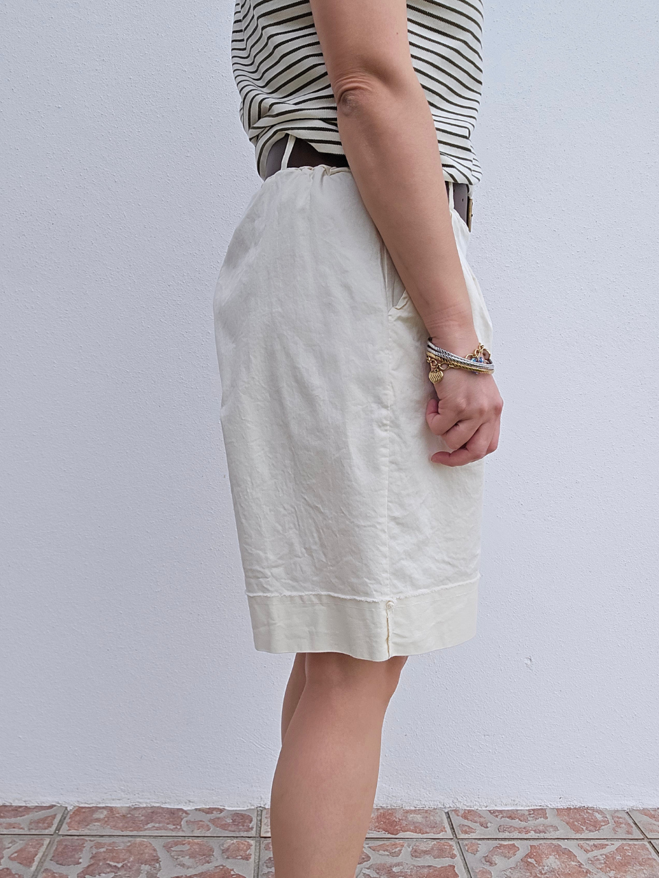 Bermuda en coton avec ceinture – Taille haute