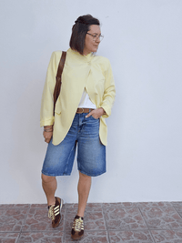 Blazer jaune oversize asymétrique – col officier