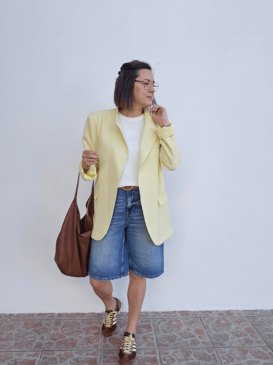 Blazer jaune oversize asymétrique – col officier