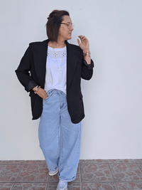 Blazer noir oversize asymétrique – col officier