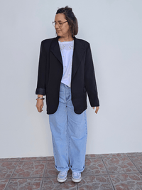 Blazer noir oversize asymétrique – col officier
