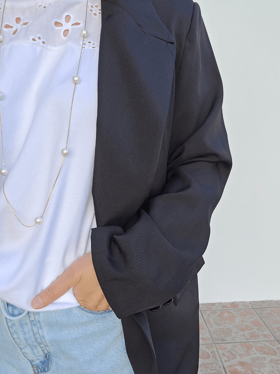 Blazer noir oversize asymétrique – col officier