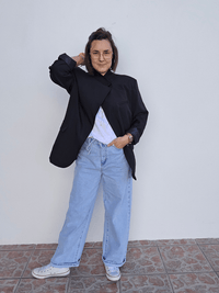 Blazer noir oversize asymétrique – col officier