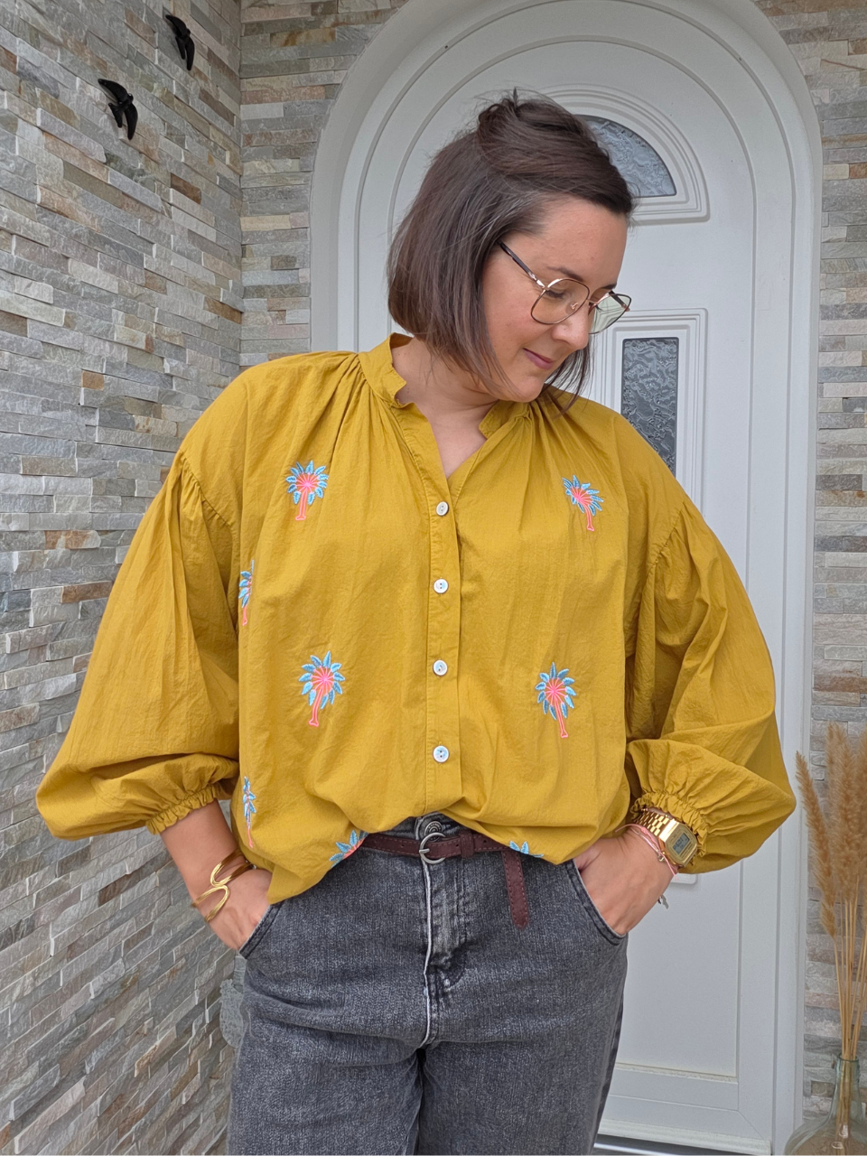 Blouse moutarde femme