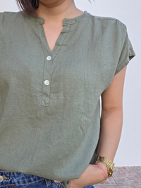 Blouse en lin et viscose à manches courtes – Taille unique 36 à 42