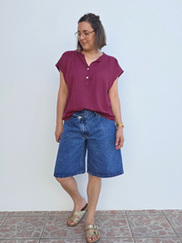 Look bermuda et blouse bordeaux 