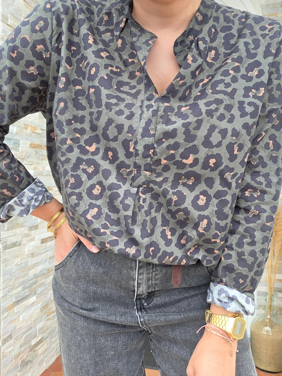 Blouse léopard kaki 