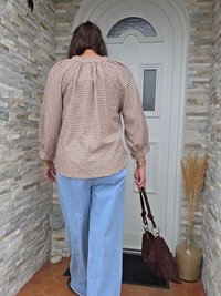 Blouse vichy femme en coton – beige ou kaki