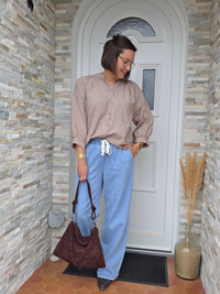 Blouse vichy femme en coton – beige ou kaki