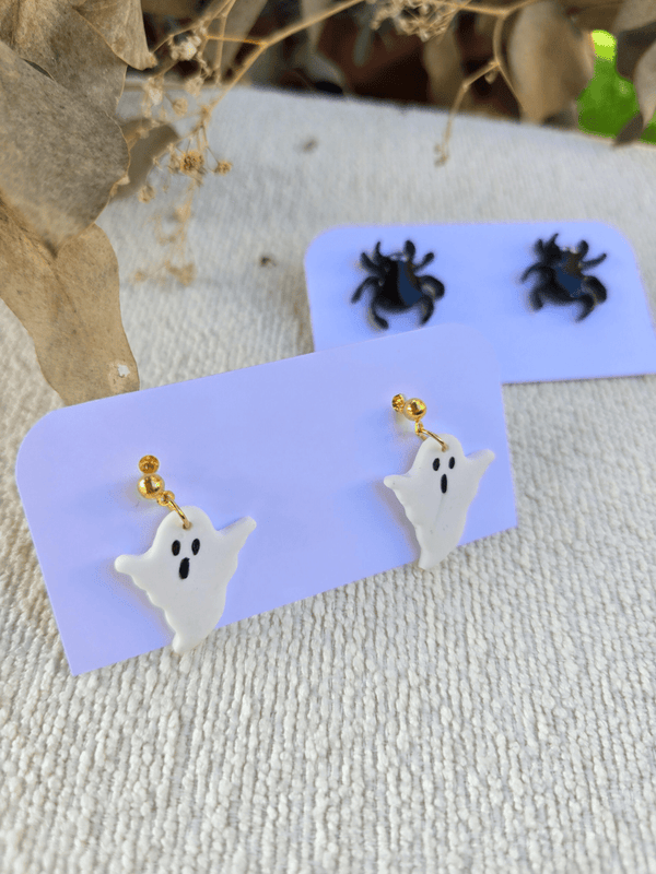 Boucles d’oreilles Halloween artisanales – fantômes ou araignées