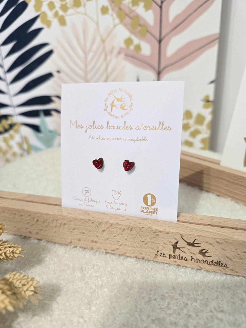 Boucles d’oreilles en bois et paillettes - Les petites Hirondelles