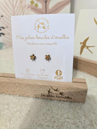 Boucles d’oreilles en bois et paillettes - Les petites Hirondelles