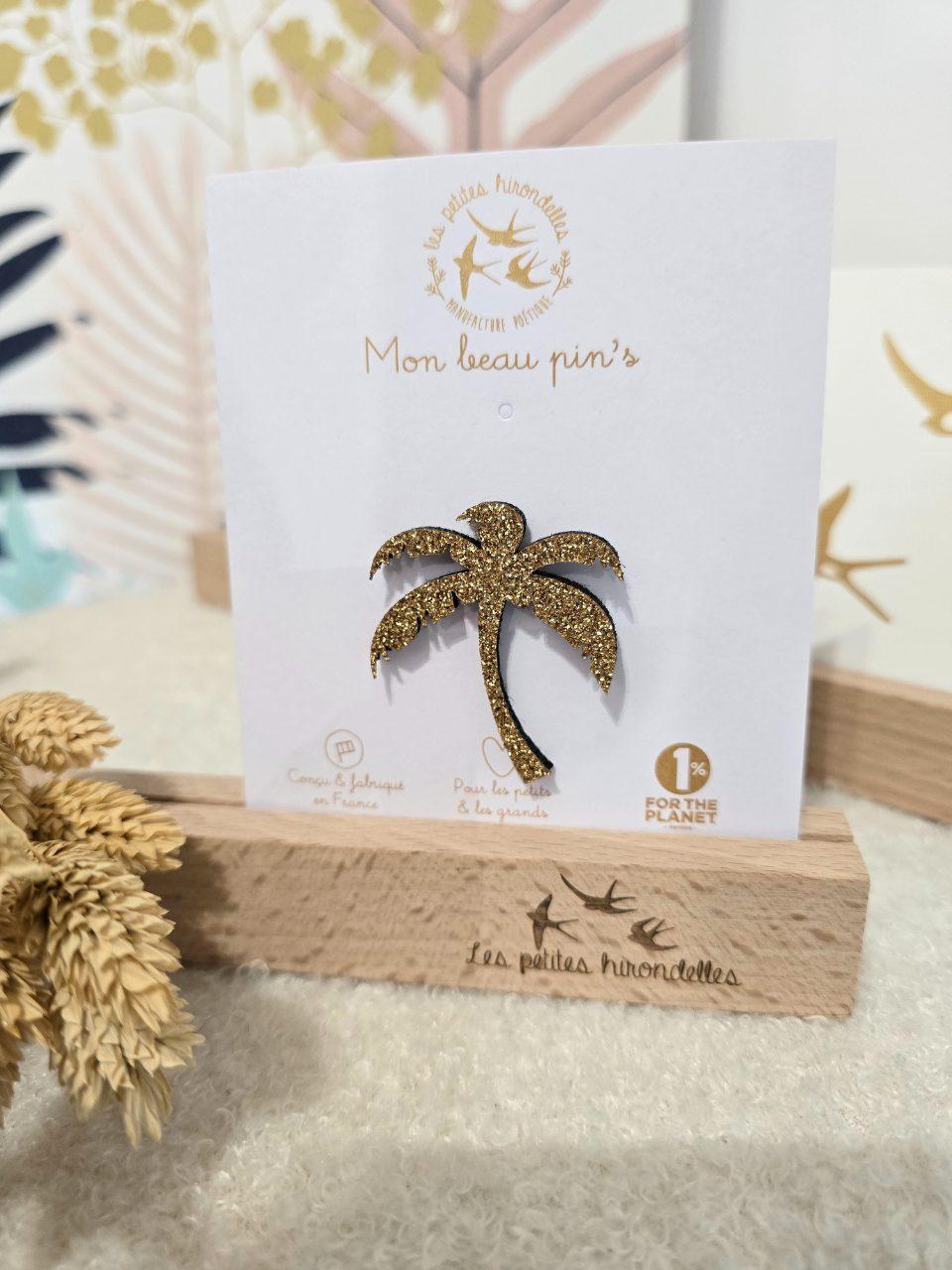 Broche palmier dorée glitter