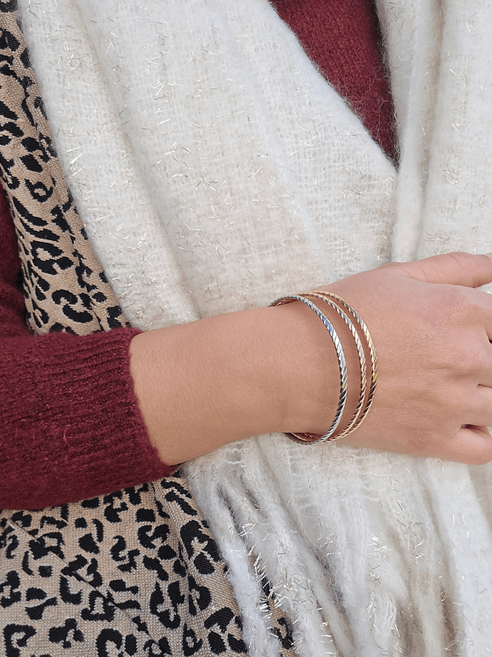 Bracelet joncs acier inoxydable femme – trio coloré
