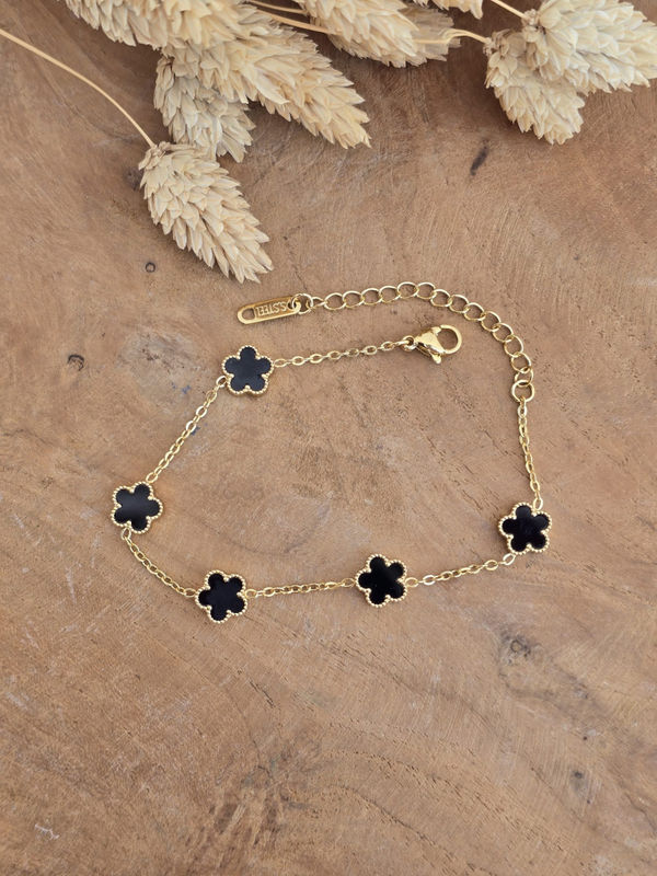 Bracelets fleurs trèfles en émail noir