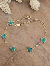 Bracelets fleurs trèfles en émail vert
