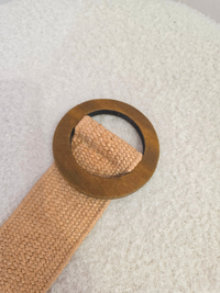 Ceinture élastique beige boucle ronde en bois femme