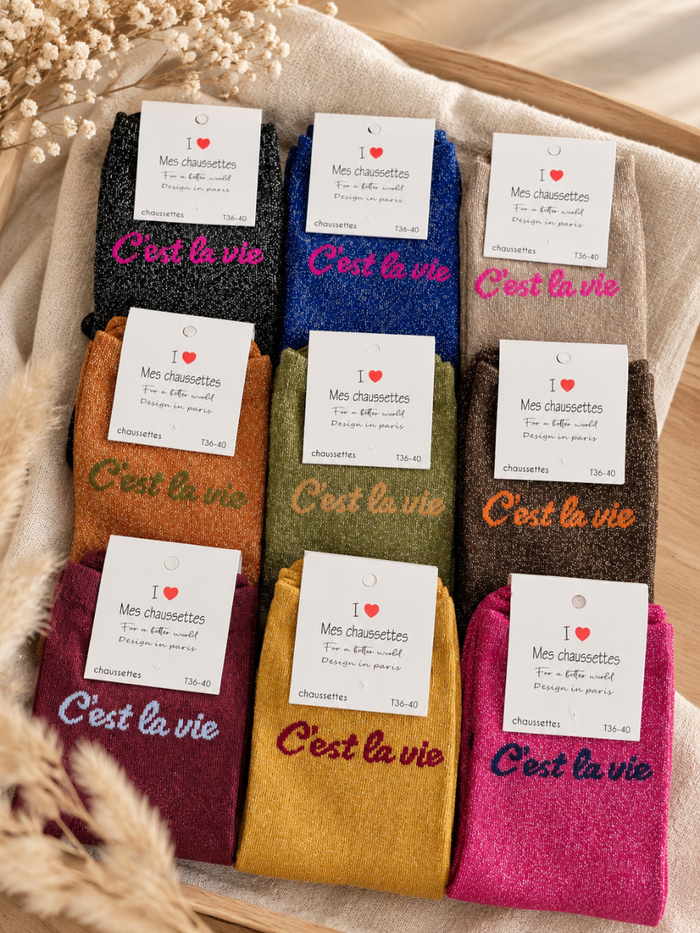 Chaussettes pailletées femme « C’est la vie »