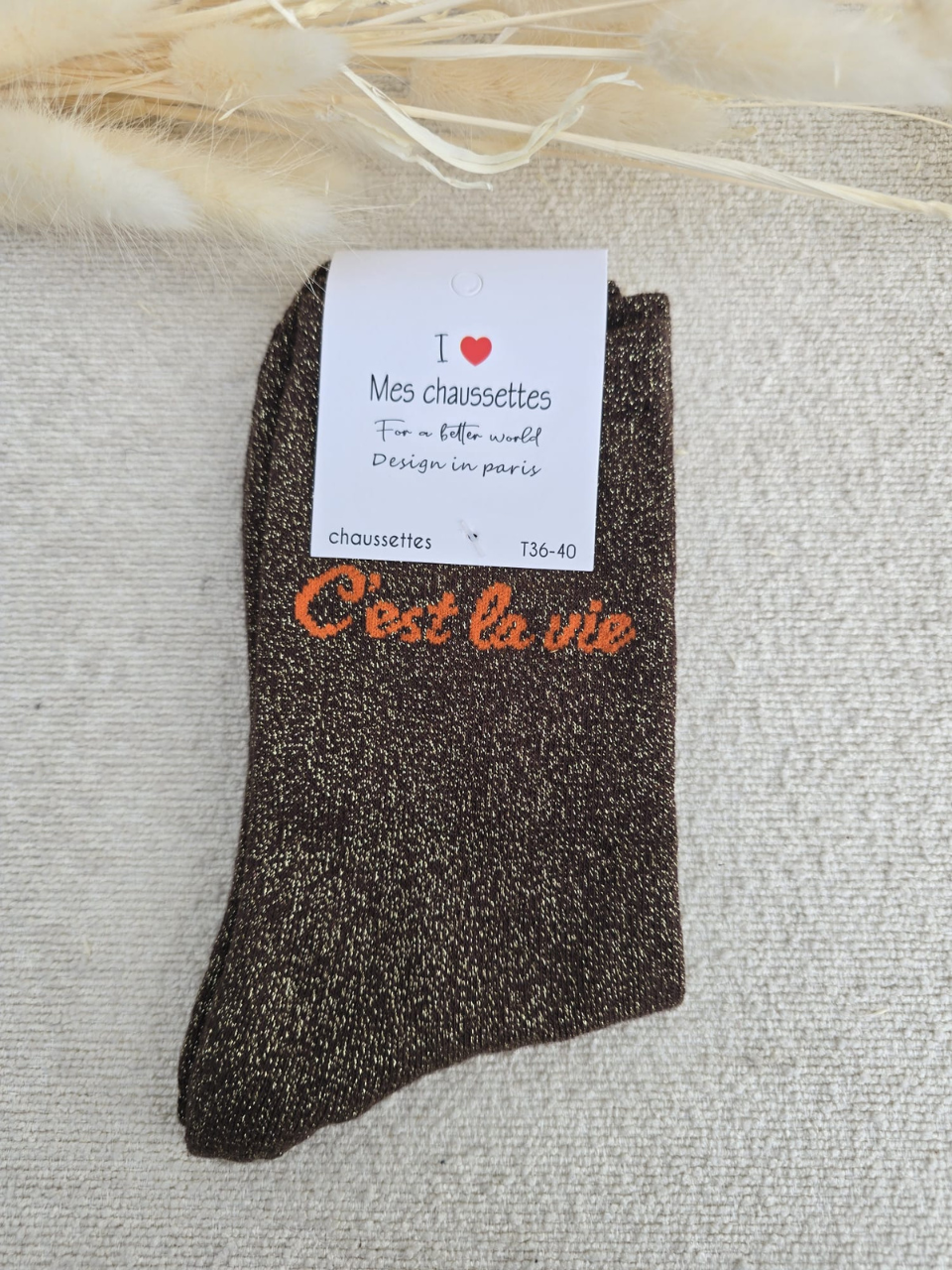 Chaussettes pailletées femme « C’est la vie »