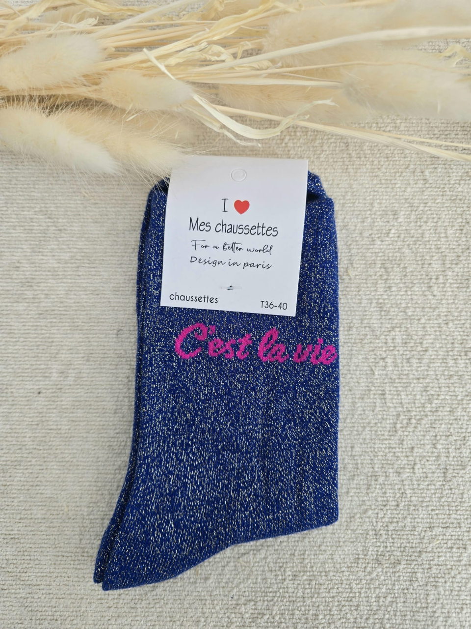 Chaussettes pailletées femme « C’est la vie »
