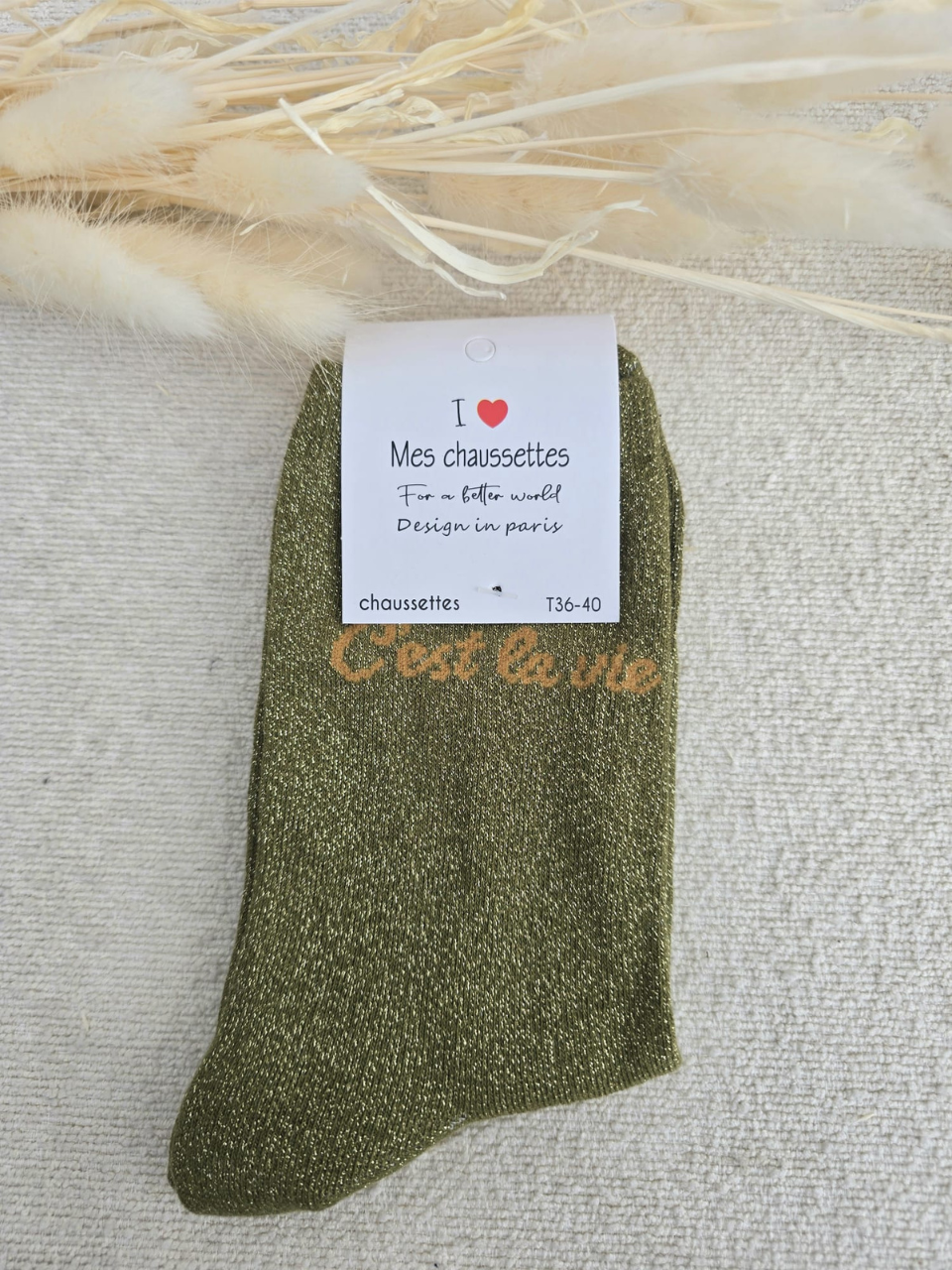 Chaussettes pailletées femme « C’est la vie »