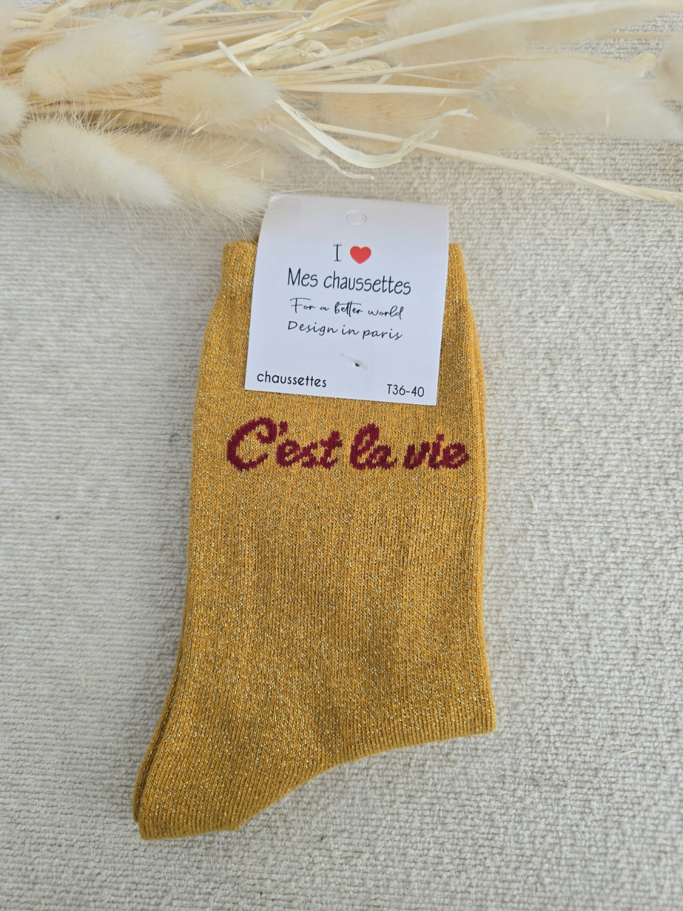 Chaussettes pailletées femme « C’est la vie »