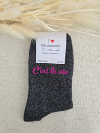 Chaussettes pailletées femme « C’est la vie »
