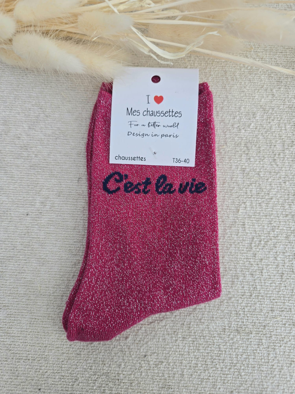 Chaussettes pailletées femme « C’est la vie »
