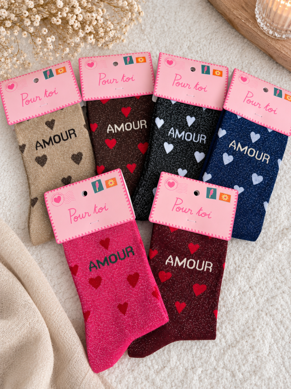 Chaussette à paillettes Amour et cœur